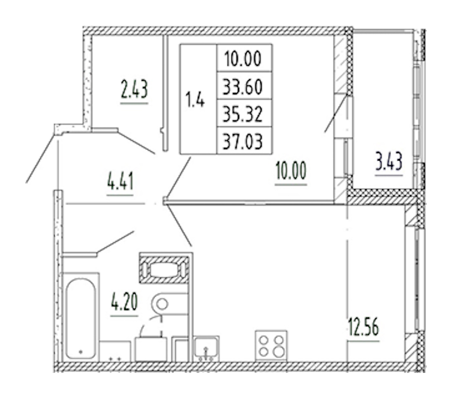 1-комнатная квартира 33.6 м², 10/10 эт., ЖК «Полис Приморский 2»